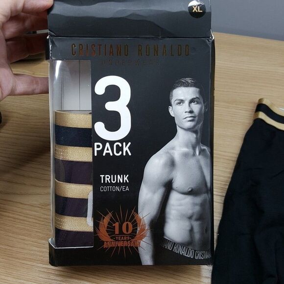 CRISTIANO RONALDO CR7 Boxer Briefs Mens XL Black 3-Pack Gold Stripe Gold Logo - Picture 2 of 8